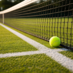 Tennis court with ball for tennis technique analysis and online coaching
